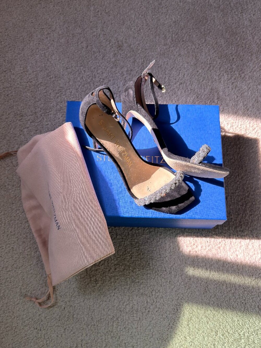 Stuart Weitzman Nudistcurve 100 Suede Sandals in Black | Size 10 | Like New with